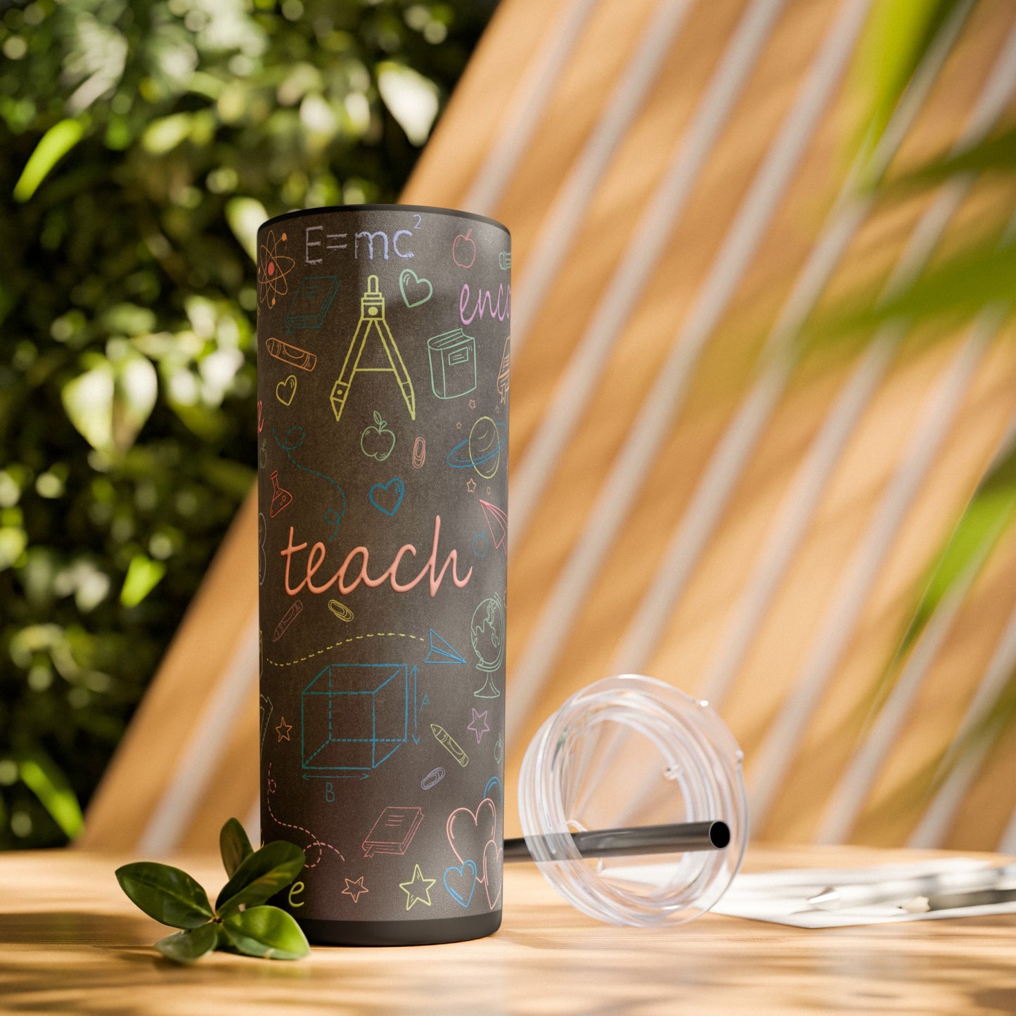 Chalkboard Skinny Tumbler with Straw, 20oz