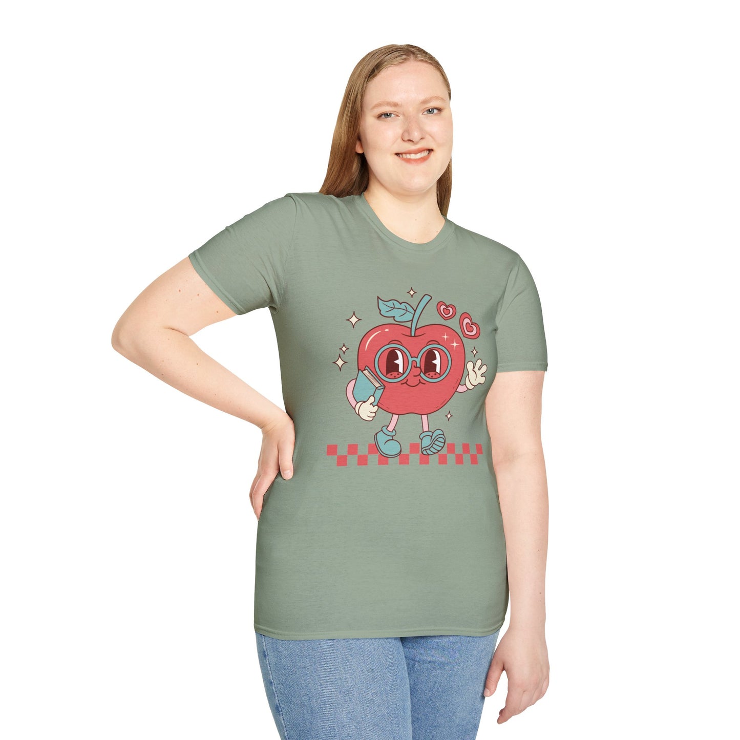 Retro Waving Apple With Book T-Shirt