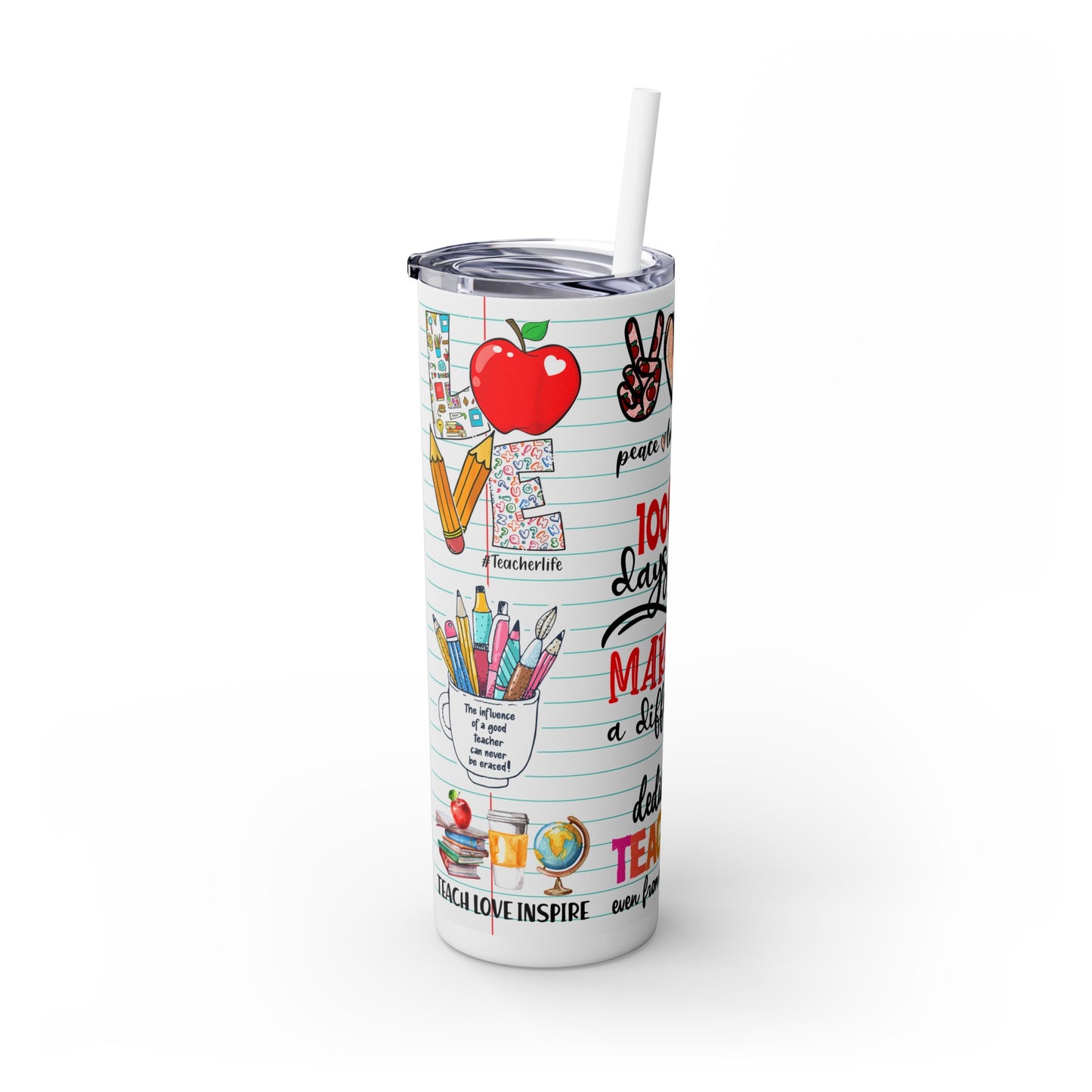 100 Days Skinny Tumbler with Straw, 20oz